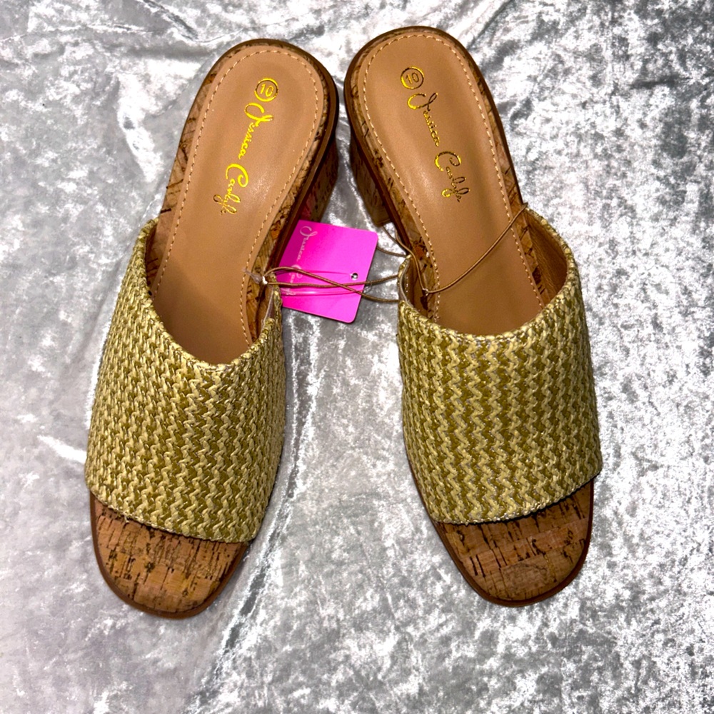 Jessica Carlyle Women’s Natural Weave Stacked Heel Open-Toe Mule Sandal